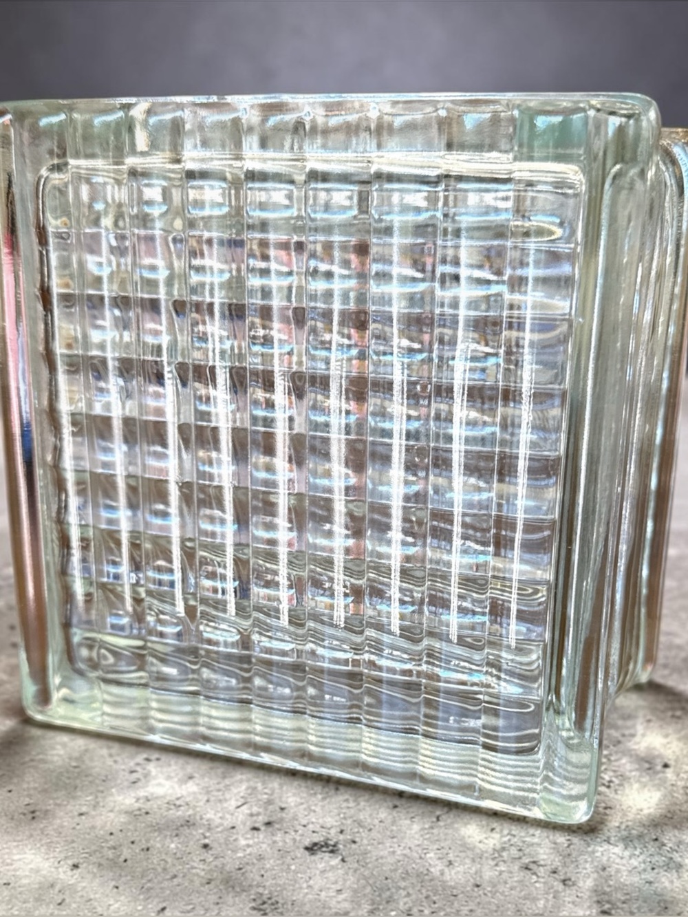 Vintage West German Glass Block Vase MCM Brutalist Bauhaus Art Deco Clear